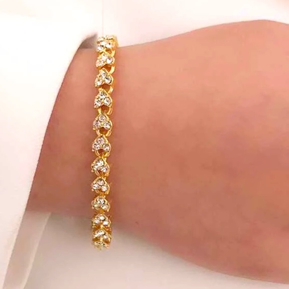 Gold Swarovski Elements Heart Tennis Bracelet - Picture 2 of 6